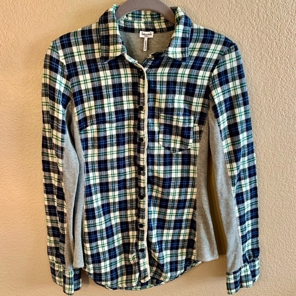 Splendid Flannel Top Small Plaid Cotton Blue Cream Flannel Grey Thermal Panels - Picture 9 of 15